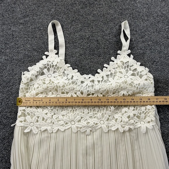 French Connection White Lace Bodice Pleated Maxi Dress Spaghetti Straps US 10 - Picture 4 of 6